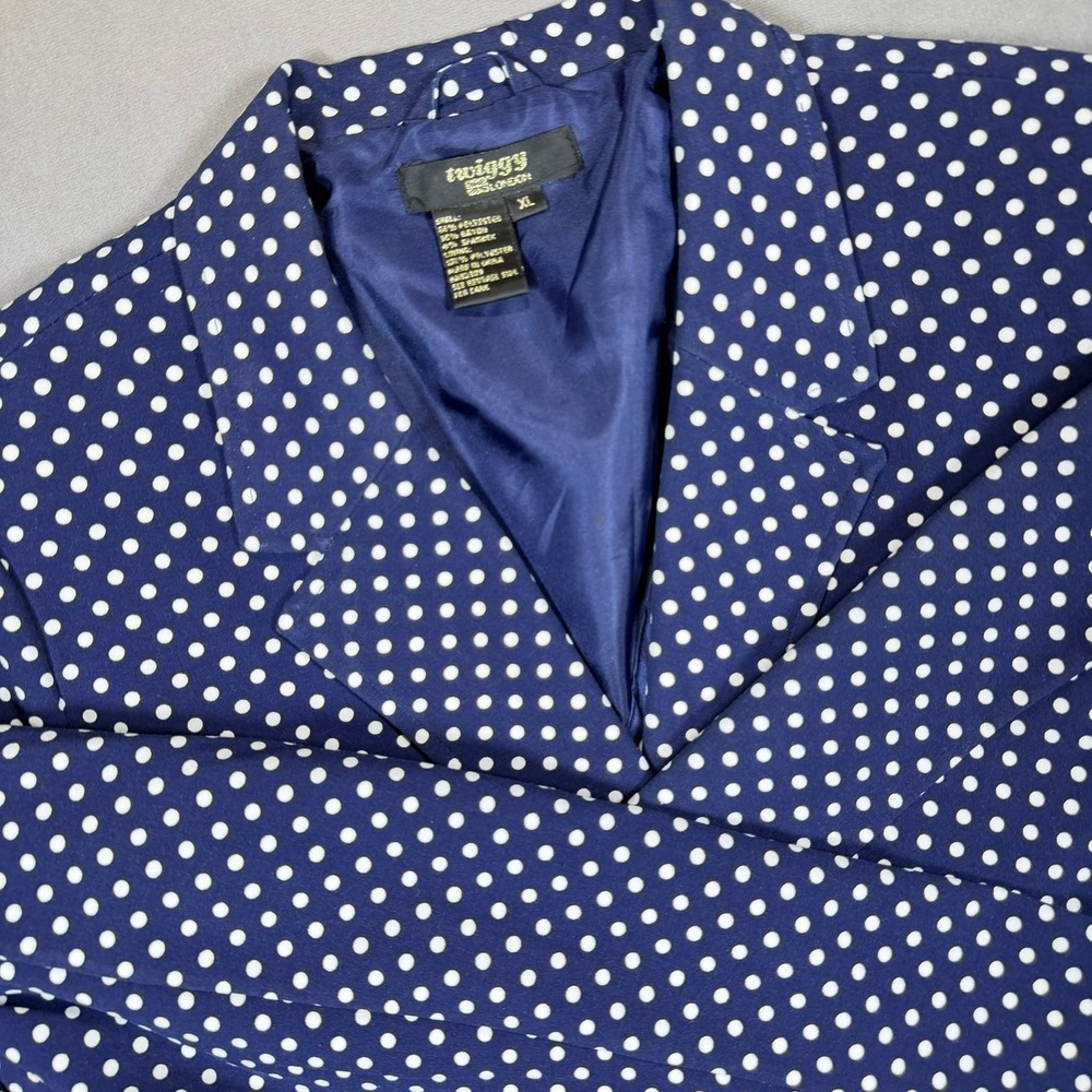 Twiggy London Navy‎ Blue White Polka Dot Single Button Blazer Jacket XL